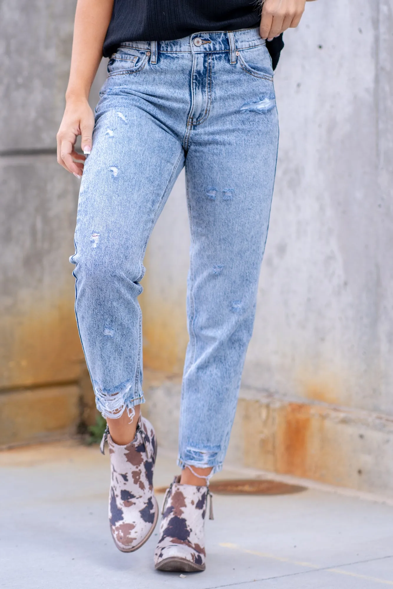 Mystic Distressed High Rise Ankle Mom Jeans