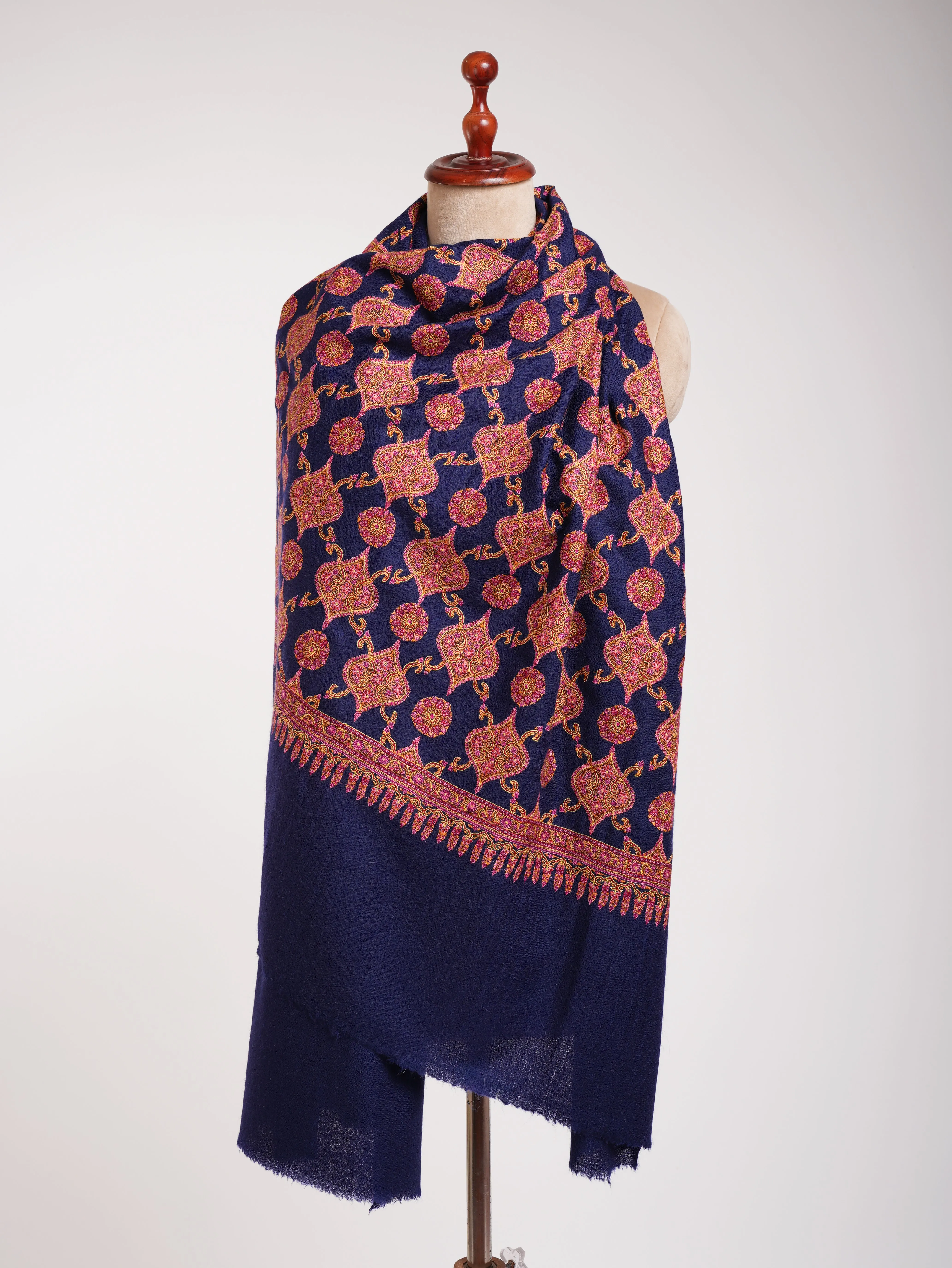 Navy Blue Sozni Embroidered Kashmiri Jamavar Shawl