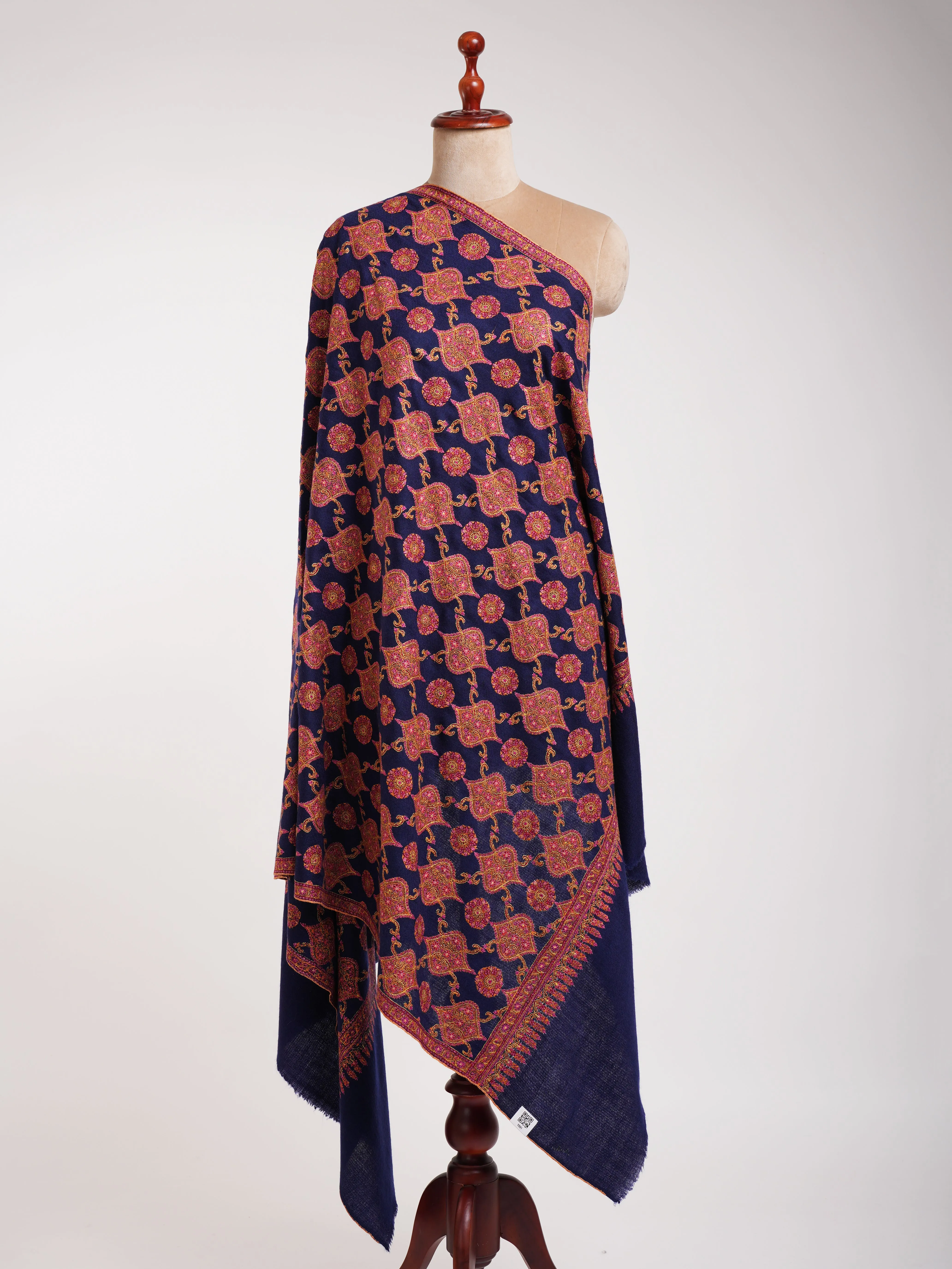 Navy Blue Sozni Embroidered Kashmiri Jamavar Shawl