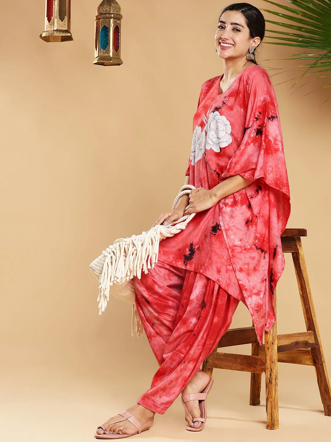 Red Rayon TieDyeKurta - StrawberryCream