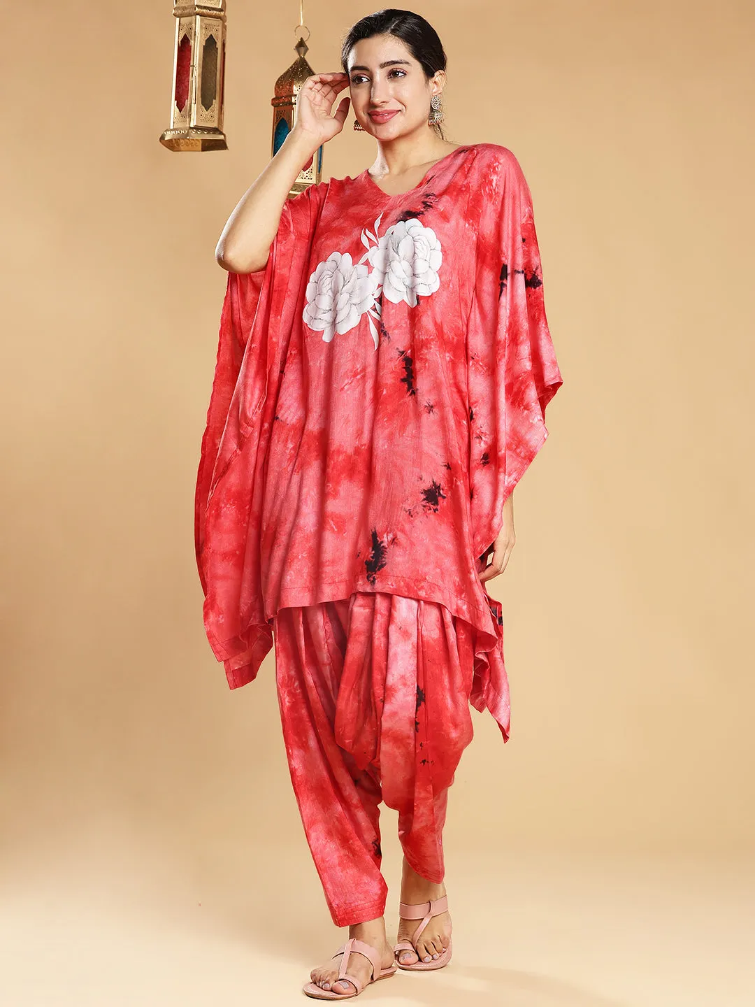 Red Rayon TieDyeKurta - StrawberryCream