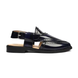 Rika - Men's Dark Blue Box Leather High Shine Sandal