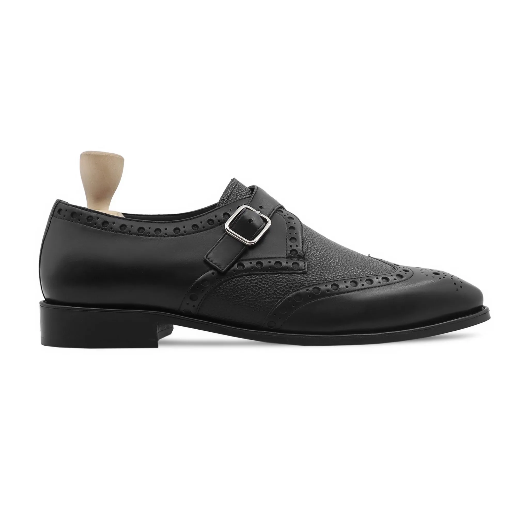 Rivaldo - Men's Black Calf and Pebble Grain Leather Single Monkstrap