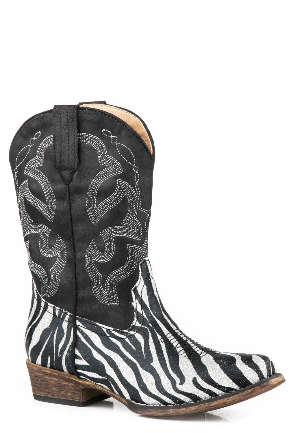 Roper Kids Girls Black Faux Leather Riley Zebra Cowboy Boots