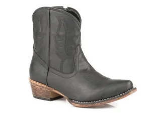 Roper Womens Black Faux Leather Shay 7In Snip Toe Cowboy Boots