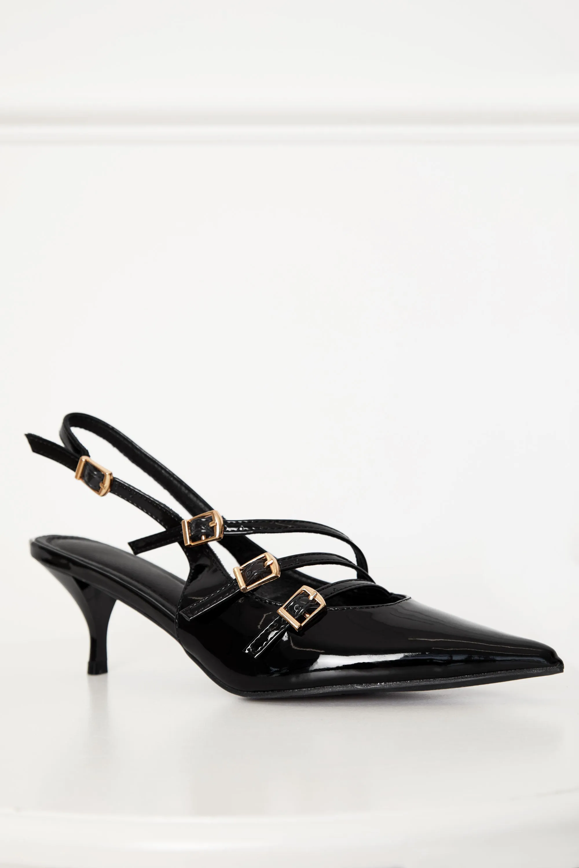 Shirley Black Patent Kitten Heels