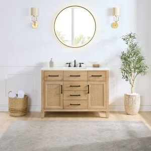 Solana 48" Single Bathroom Vanity in Weathered Fir with Calacatta White Quartz Countertop