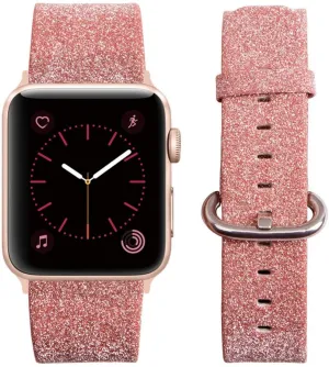 Solid Sparkly Glitter Leather Band For Apple Watch Multiple Colors Available