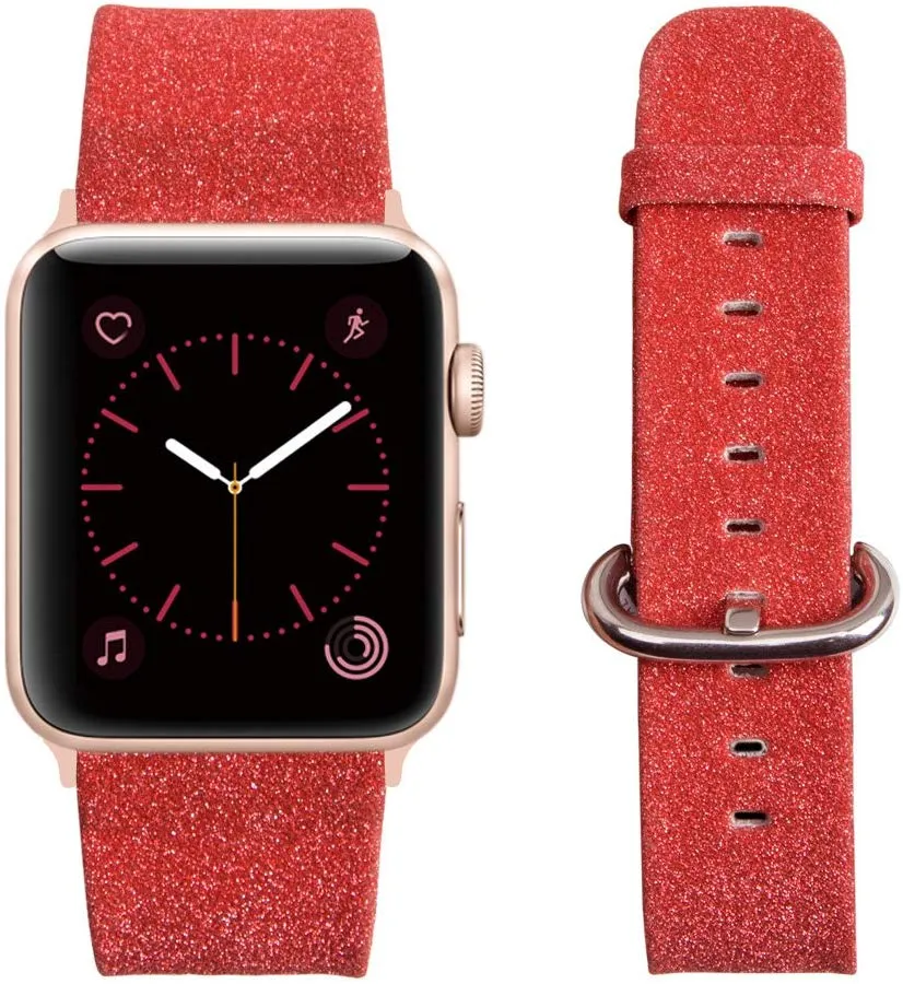 Solid Sparkly Glitter Leather Band For Apple Watch Multiple Colors Available