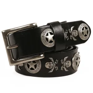 Unisex Punk Style Skull Star Rivets Leather Belt