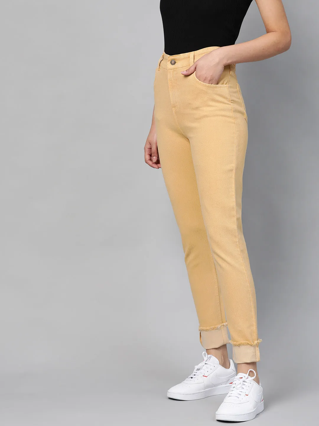 Yellow Denim Raw Edge Basic Jeans