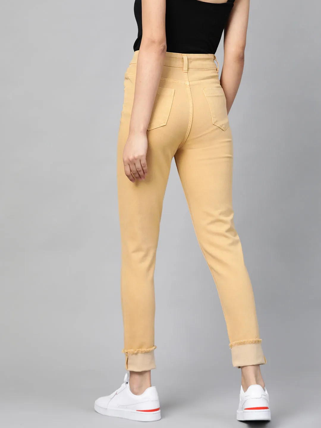 Yellow Denim Raw Edge Basic Jeans